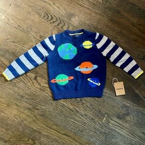 Mini Boden kid size 3-4 space and planet sweater w/ striped long sleeves